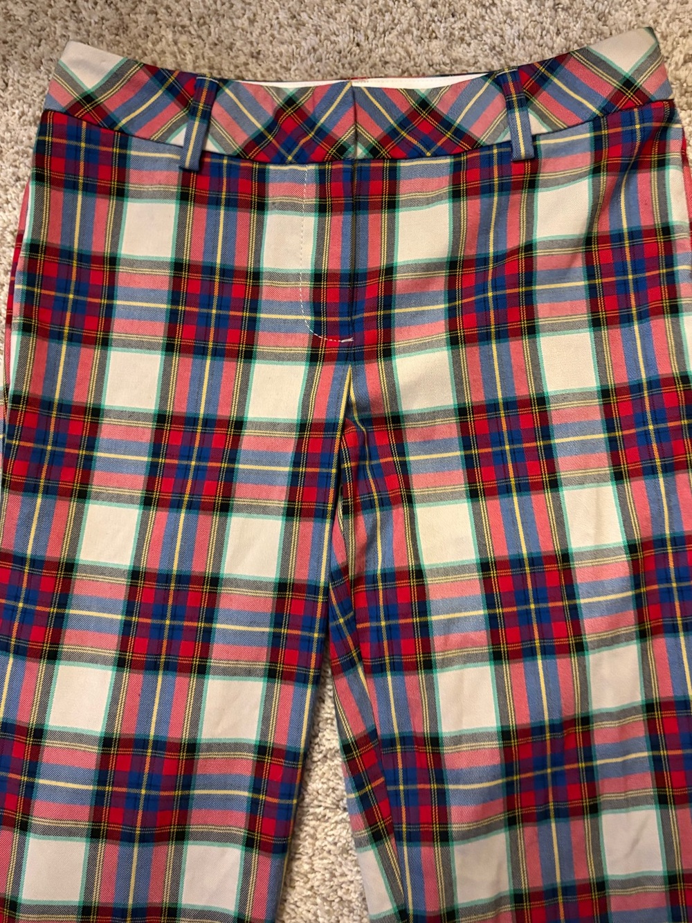 Lands' End Plaid Pants with Cream, Red & Blue Tartan Print, Fit 2, Size 4 - Picture 4 of 6